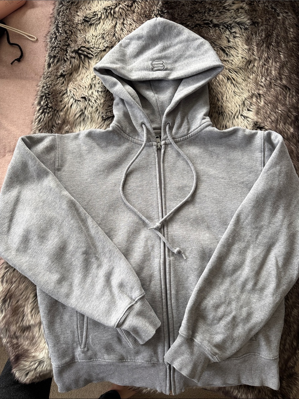The Super™ Fleece Relaxed Zip-Up Hoodie Aritzia - Heather Dover Grey Size Small - Picture 3 of 4